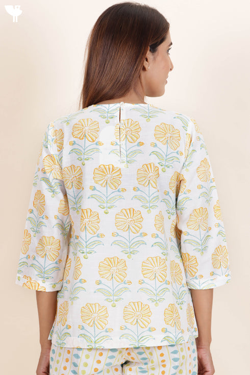 Slub Cotton Top In Floral Block Print